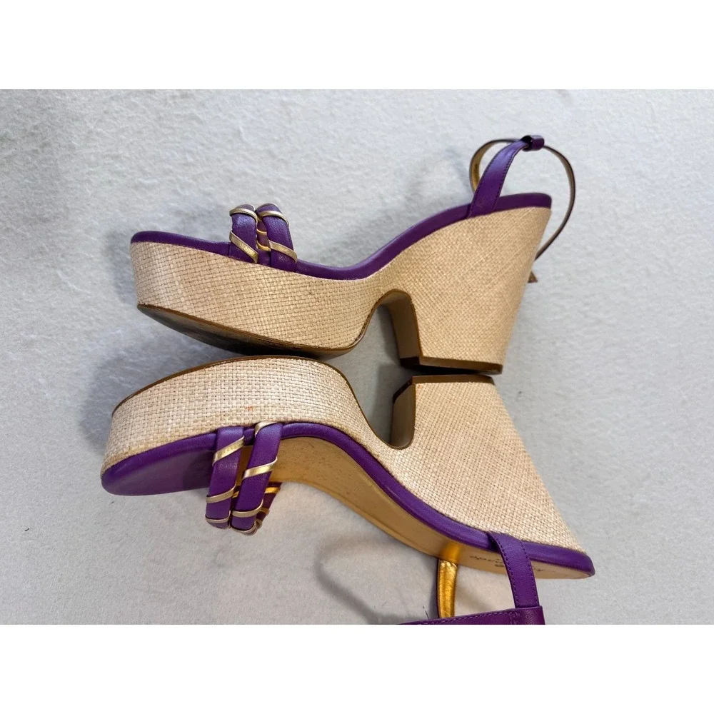 Kate Spade Womens Purple Gold Sandals 8.5 Wedge Espadrille Platform Sandals
